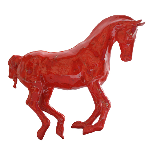 Petit galop ! Cheval de selle émaillé rouge vermillon